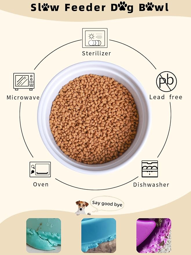 Large Dog Food Bowl, 65 oz Ceramic Bowls for Medium Breed, Pet Food Water Dish Heavy Wighted, Raised Dog Bowl with Wooden Stand, White