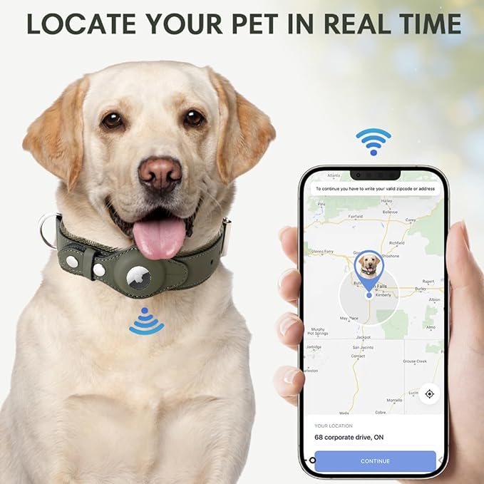 AirTag Dog Collar Soft Leather Webbing Dog Collar for AirTag Provides Double Protection for Small Medium and Large Dogs(Green,M)