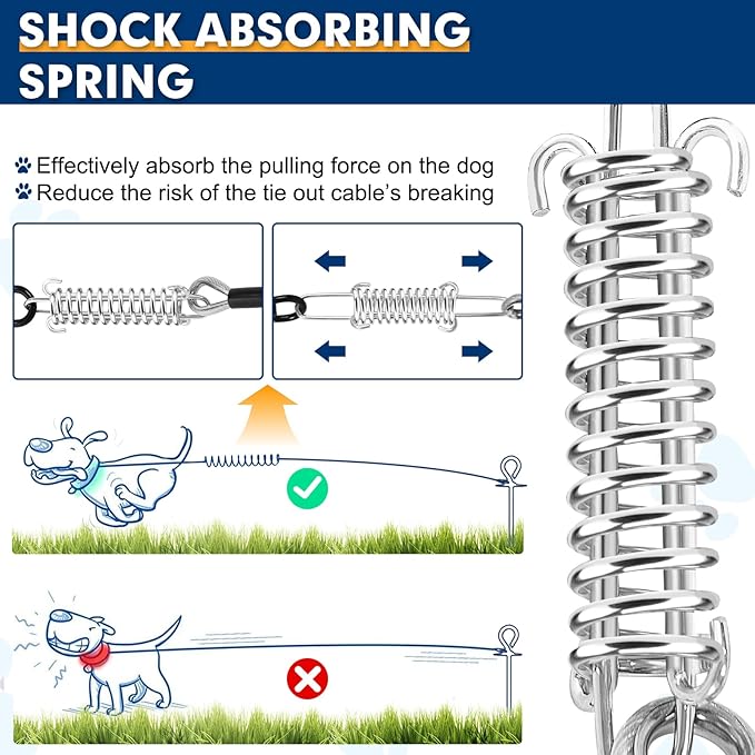 Snagle Paw Dog Leads for Yard 50FT-1000LBS Break Strength,Heavy Duty Tie Out Cable for Dogs with Swivel Lockable Hook & Spring,Chew Proof Dog Chain for Outside,Dog Run Cable for Medium Large Dogs