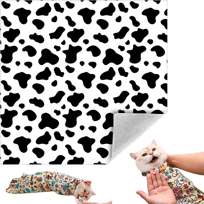 Cat Grooming Wrap, Self-Adherent Soft Cat Blanket to Wrap, Nail Clipping, Anti-Bite, Anti-Scratch, Anti-Escape Calming Wrap (Dalmatian Print, 6-10 lbs)