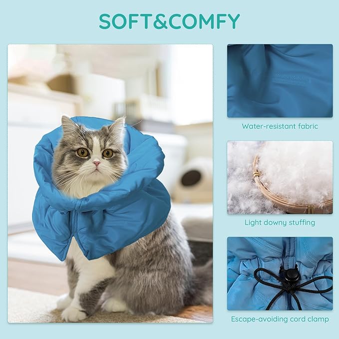 Cat Recovery Collar, Soft Adjustable Cat Cone Alternative, Lightweight Waterproof Fasteners Collars for Cats Kittens Puppies, After Surgery Stop Licking and Daily Use (Lake Blue, S(Neck5.5-9.8"))