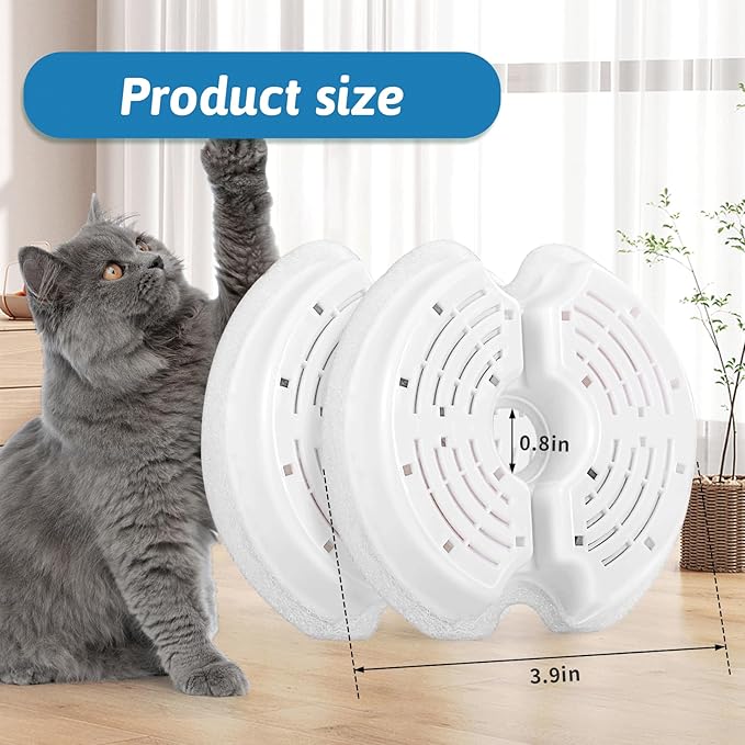 Cat Water Fountain Filters for 84oz/2.5L Stainless Steel Pet Fountain and 67oz/2.0L Plastic Cat Drinking Fountain, 12 Pack Pet Replacement Filters Set