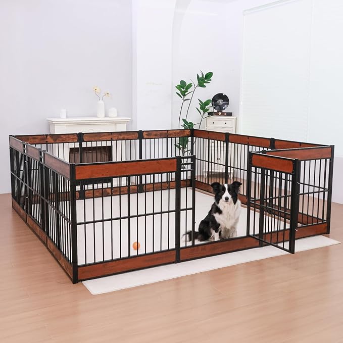 Dog Playpen, 35.4" Height Dog Pen Indoor, Heavy Duty, Safe and Sturdy, Furniture Style Puppy Pen (12 Panels (35.4" High), Rustic Brown)