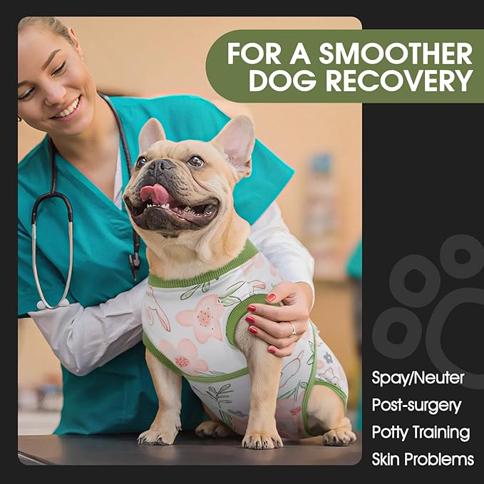 FUAMEY Dog Recovery Suit Male,Dogs Surgery Neuter Suits Puppy Spay Shirts for Female Protect Dog's Skin Anti Licking Abdominal Wounds Doggie Onesie Pet Bodysuit Alternative to Cone Rabbit Flower M
