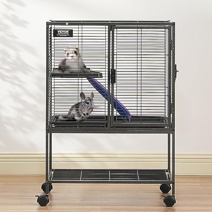 VEVOR 34" Rolling Metal Ferret Cage, Large 2-Tier Critter Nation Cage, Small Animal Cage with Ramps & Tray, Easy to Set up for Pet Mice, Hamster, Guinea Pig, Chinchilla, Squirrel, Hedgehogs, Bunny