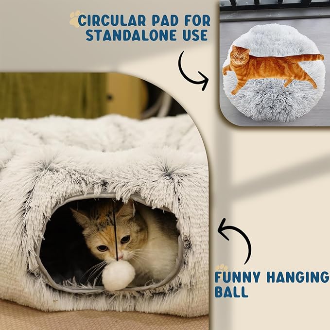 Cat Tunnels for Indoor Cats, Plush Cat Tunnel Bed, Cat Playing Donut Bed, Multifunctional Cat Toys for Relaxing