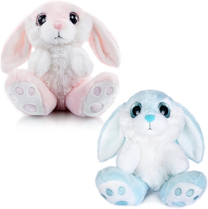 My OLi Bunny Stuffed Animal Pack of 2 Plush Rabbit 7in Stuffed Bunny with Floppy Ear Bedtime Friend Soft Toy Gifts for Girls Boys Kids, Pink & Blue