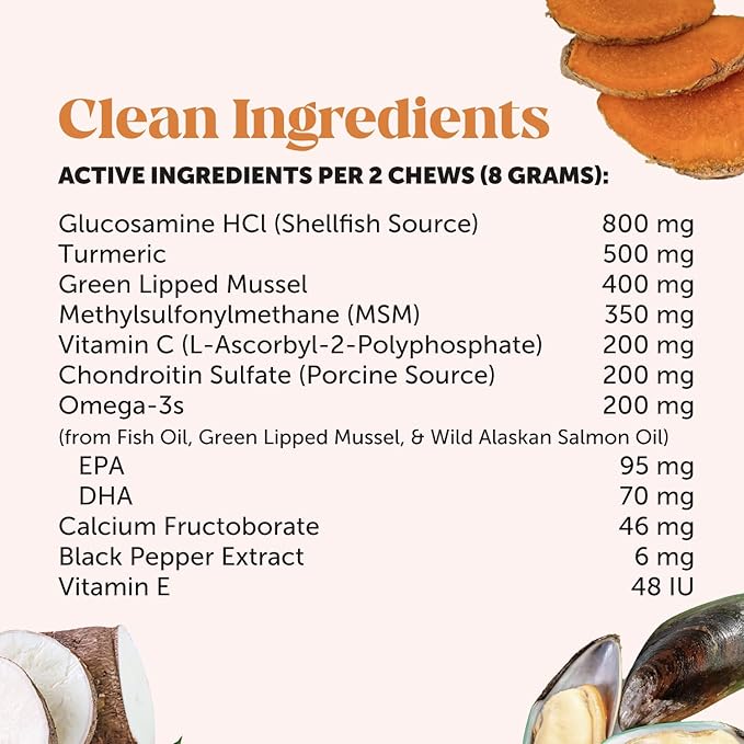 Hip & Joint Health Max Strength - Natural Joint Supplement for Dogs Chews - Glucosamine, Omega-3s, Chondroitin, Green Lipped Mussel - Help Improve Mobility, May Reduce Discomfort (90 ct)