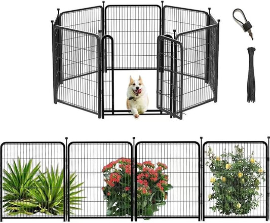 Playpen 36 inch High, Gate 17.7 inches Wide with Low Sills Pen, 8 Panels Total 17.7 Ft(L) Garden Fence for Dogs, Dog Play Pen Indoor or Outdoor,Rabbit Playpen,Dog Fence Outdoor for Yard