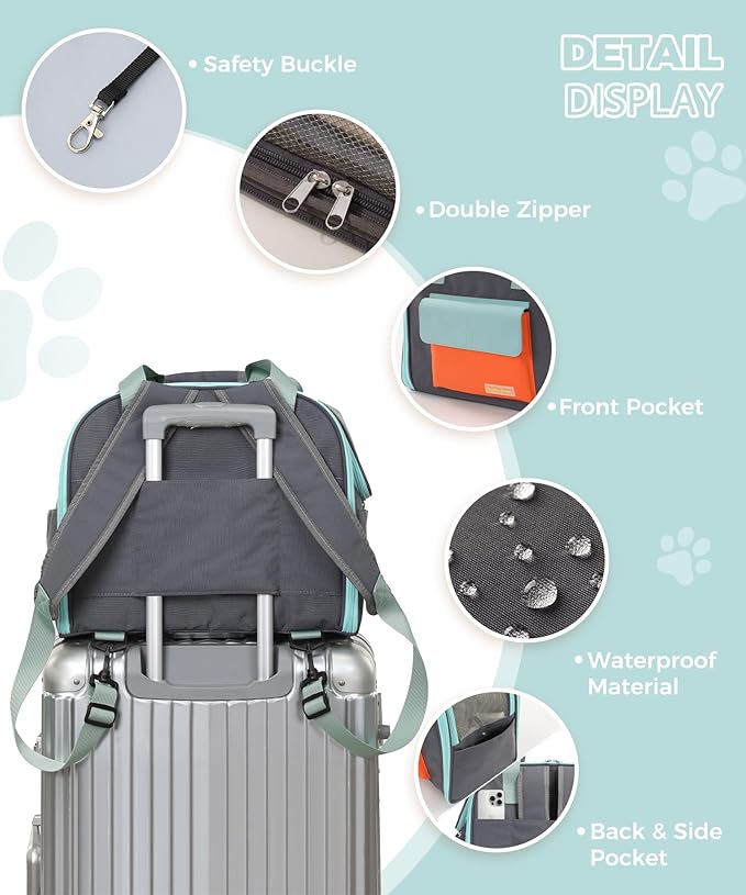 Expandable Pet Carrier Backpack, Cat Carrier Backpacks with Breathable Mesh for Cats Small Dogs Puppies Up to 25 Lbs Airline Approved Waterproof Travel Carrier with Safety Buckle for Hiking & Flights