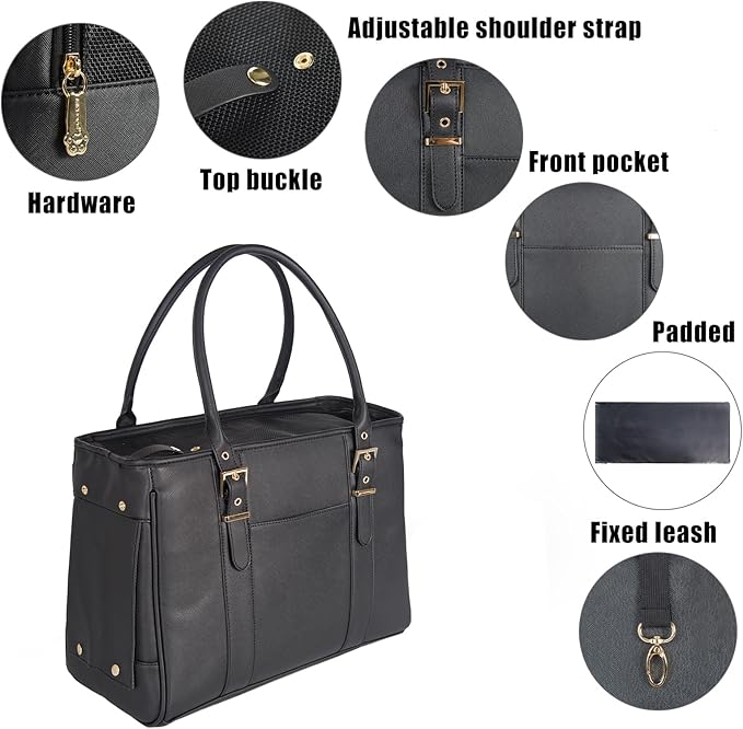 Fashion Pet Carrier Dog Purse Cat Bag Soft-Sided Carriers Travel Airline Approved, Stylish Leather Tote Handbag for Small Animal Puppy Kitten (Black)