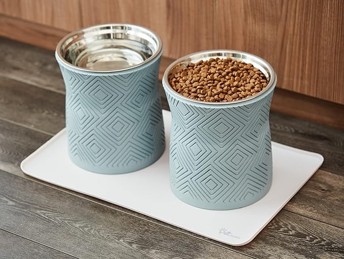 Silicone Dog Mat for Water Bowl and Food Dish, Pet Mat for Floors, Waterproof Dog Food Tray (Off-White Light Lavender)