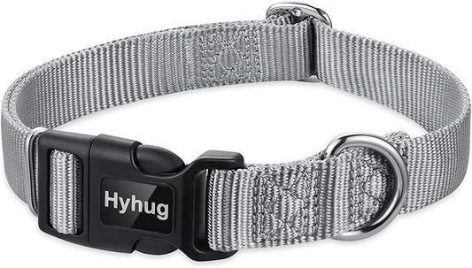 Hyhug Pets Solid Color Classic Regular Tough Basic Collar for Medium Dogs, Unique Design Adjustment Triglide Slide (Buckle) Can Attached Name Tag Accessories. (Medium, Sleet Gray)
