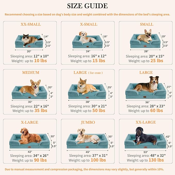 Comfort Expression Small Dog Beds Waterproof Cat Beds Orthopedic Foam Sofa Beds for Small Dogs Comfy Pet Bed with Washable Removable Cover & Non-Slip Bottom(XX-Small,Washed Blue)