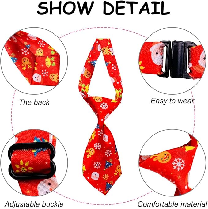 PET SHOW 10pcs Pack Christmas Small Dog Ties Neckties for Doggies Cats Adjustable Holiday Grooming Accessories Neck Ties Bowties Girl Boy Festival Costumes Puppies Party Gift Favor