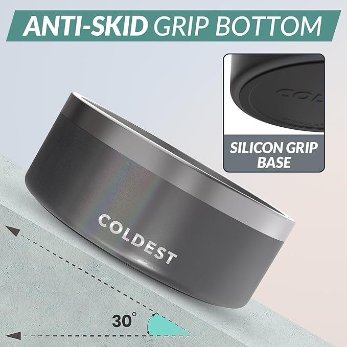 Coldest Dog Bowl - Anti Rust Metal, Non Slip, 3 Layers Insulated Stainless Steel Dog Bowls - Spill Proof & Heavy Duty - Water Bowl for Dogs, Cats & Pets, Dish Washer Safe (100 oz,Stardust Glitter)