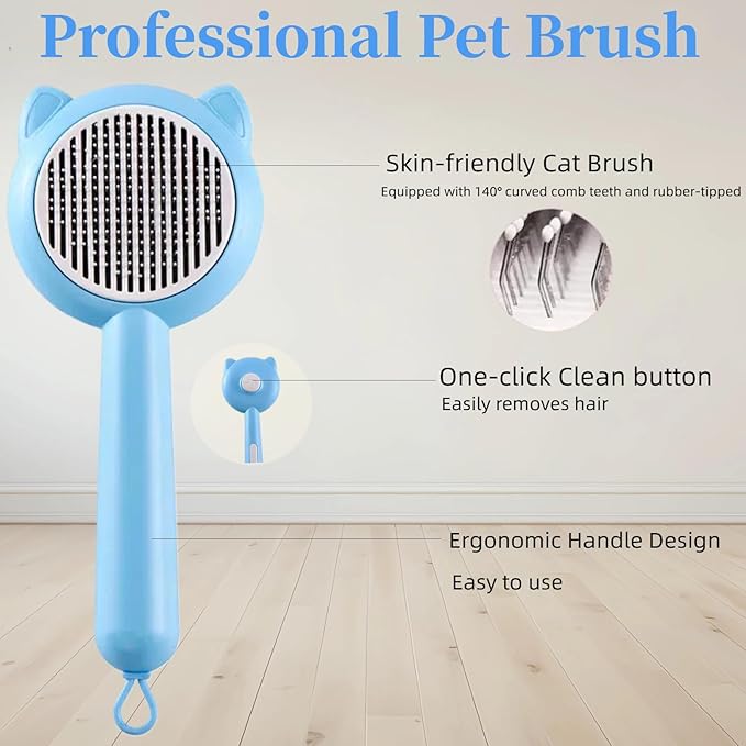 Cat Brush for Shedding，Pet Grooming Tool for Dogs，Cat Hair Brush with Self Cleaning Button for Deshedding, Easy to Removes Loose Fur