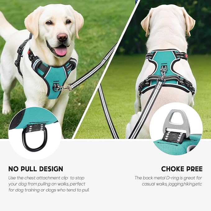 Timos Dog Harness, No-Pull Pet Harness with 2 Leash Clips, 3 Snap Buckles Adjustable Soft Padded Dog Vest, Reflective No-Choke Pet Oxford Vest with Easy Control Handle for Small Medium Large Dogs