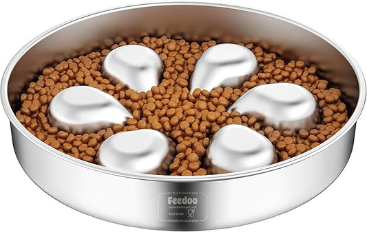 Slow Feeder Dog Bowls Large Breed 3Cups, Food Grade 304 Stainless Steel Dog Bowls with Non-Slip Base, Maze Pet Dish to Slow Down Eating, Metal Slow Feeder Dog Bowl
