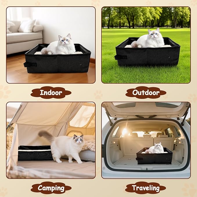 Portable Litter Box for Cats, Folding Cat Travel Litter Box Waterproof, (16 * 12 * 4) inches, Traveling Supplies for Pet