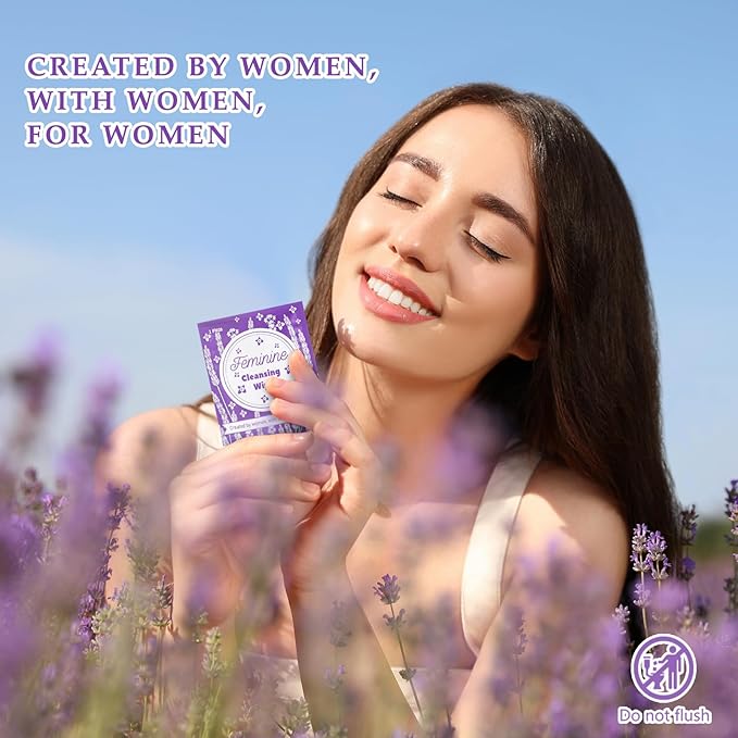Tondiamo 200 Pcs Feminine Wet Wipes for Women Individually Wrapped Flushable Wipes Travel Size Soothing Personal Wipe Cleansing Natural Ingredients for Feminine Daily Use(Lavender)