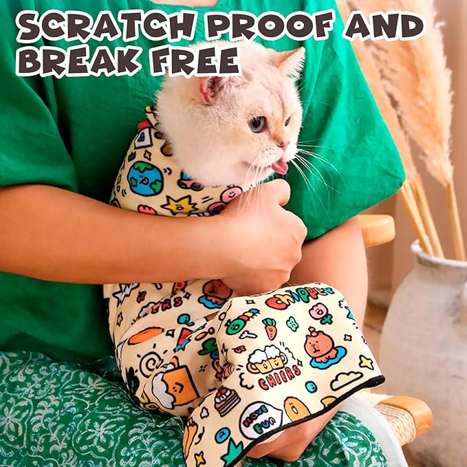 Cat Grooming Wrap, Self-Adherent Soft Cat Blanket to Wrap, Nail Clipping, Anti-Bite, Anti-Scratch, Anti-Escape Calming Wrap (Ocean, 3-6 lbs)