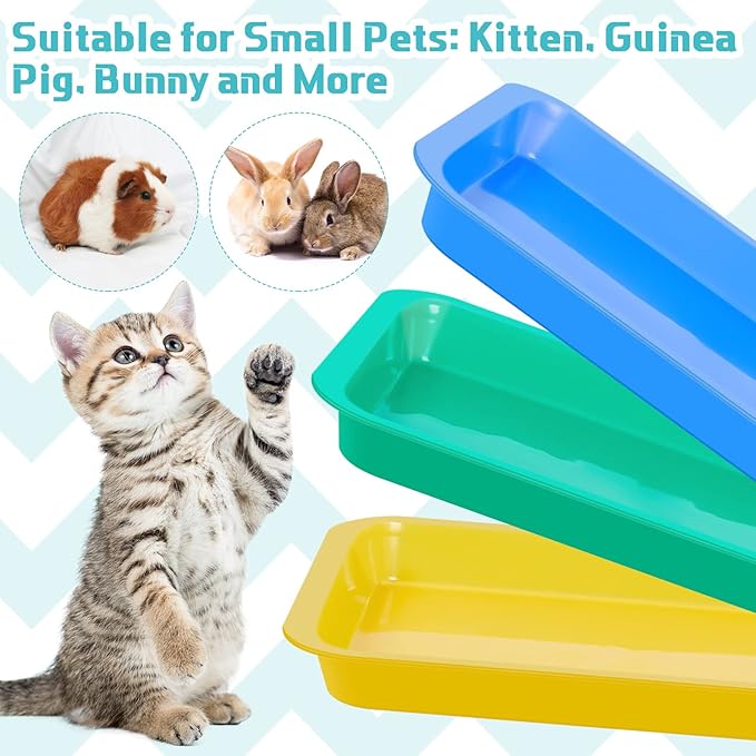 Tessco for you 3 Pcs Open Small Kitten Litter Box Rabbit Pan Waterproof Plastic Litter Tray Travel Toilet for Cats Bunny Guinea Pig Small Pet, Easy Clean(Classic Color,15.1 x 12 x 1.4 Inch)