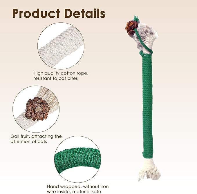 3 PCS Cotton Rope Cat Toys for Indoor Cats, Interactive Cat Rope Toys with Silvervine Fruit for Cats and Kittens, Handmade Pet Chew Toys for Teeth Cleaning