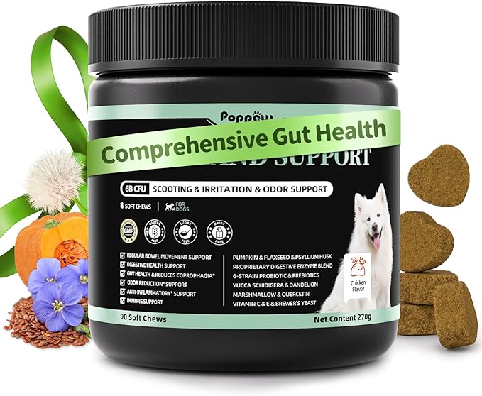 Premium Dog Digestive Enzymes and Probiotics with Pumpkin for Gut Health Support - Daily Chews for Digestion & Gas Relief - Chicken Flavor-90 Count