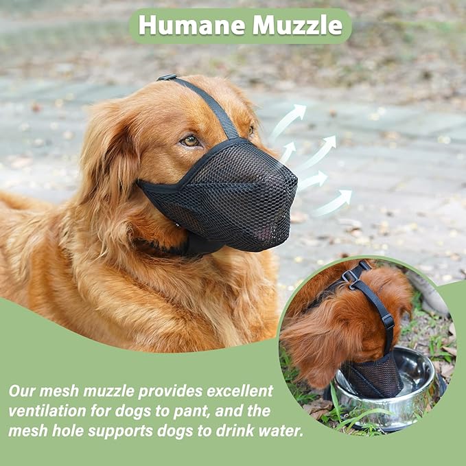 Mayerzon Dog Muzzle, Patented Soft Mesh Muzzle for Small Medium Large Dogs for Scavenging Biting Licking and Chewing, Allows to Pant and Drink (S, Black)