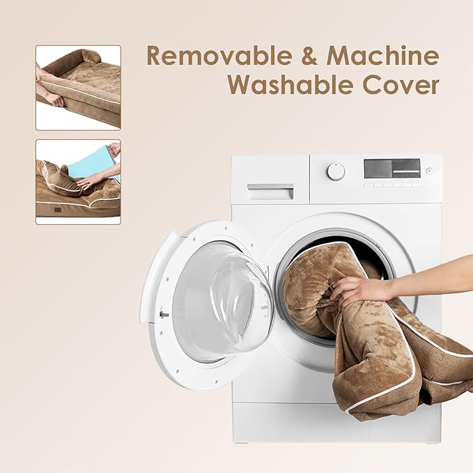 EHEYCIGA Orthopedic Dog Bed for Medium Dogs, Waterproof Memory Foam Medium Dog Beds with Sides, Non-Slip Bottom and Egg-Crate Foam Pet Couch Bed with Washable Removable Cover, Camel