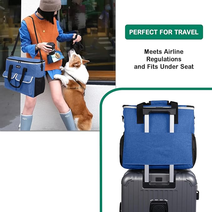 Large Pet Travel Bag Organizer - Dog & Cat Tote with Food Containers, Bowls, Feeding Mat, Perfect for Camping, Hiking (Multi-Pocket Design)