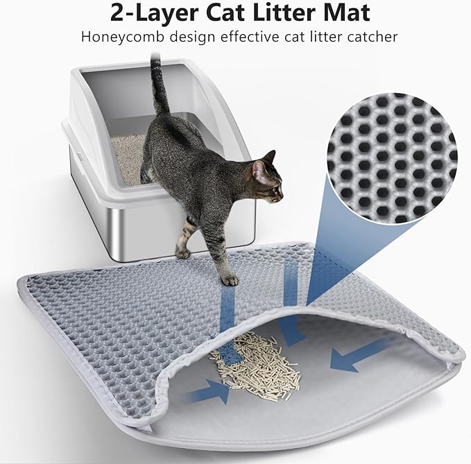 Stainless Steel Litter Box, Extra Large Litter Boxes for Big Cats, XL Metal Cat Litter Box with Lid, Anti-Urine Leakage, Non-Sticky, Include Cat Mat and Litter Scoop