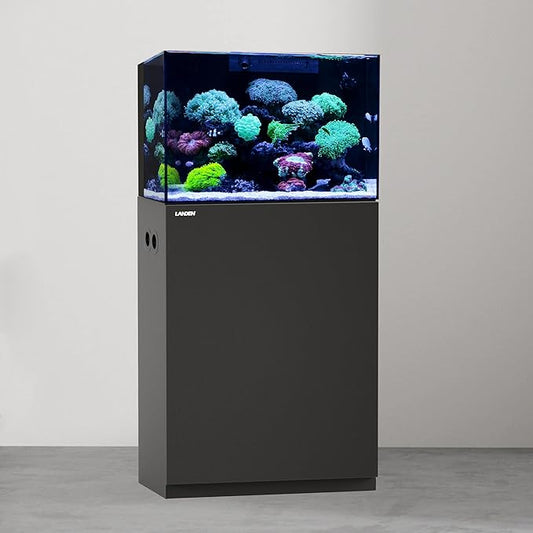 LANDEN Aquarium Wooden Stand and Cabinet for up to 30 Gal Tank, Fish Reptile Sea Salt WaterTank Stand, Nano Foam Leveling Mat Included, W23.6xD17.7xH31.5 in, Wooden Matte Black Painted(Stand Only)