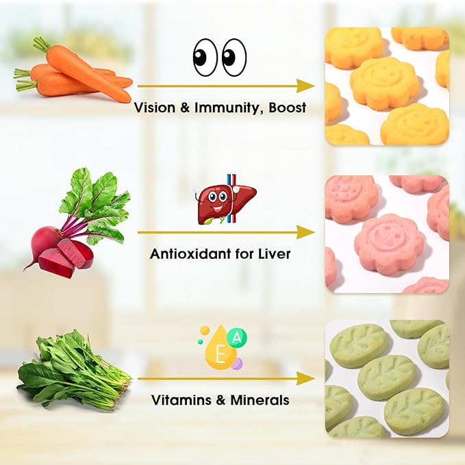 Abizoo 3 Vegetable Chews Treats: Grain Free Natural Snacks with Beet, Carrot, Spinach for Hamsters, Rabbits, Guinea Pigs & Gerbils Crunchy for Digestive Support & Dental Health 1.76oz/50g