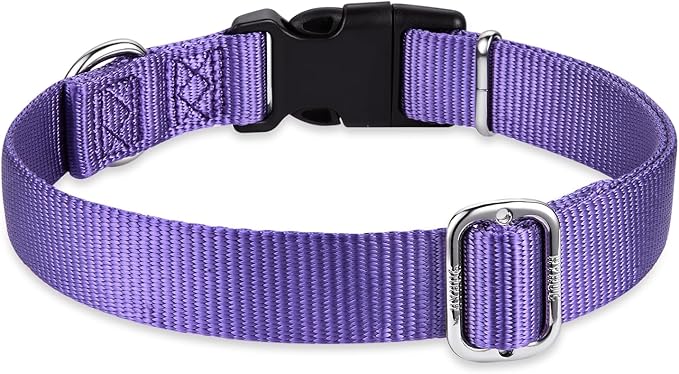 Hyhug Pets Solid Color Classic Regular Soft Nylon Basic Collar for Medium Breeds Dogs, Unique Design Adjustment Triglide Slide (Buckle) Can Attached Name Tag Accessories. (Medium, Ultra Violet)