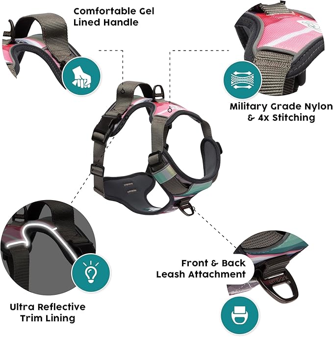 Embark Adventure Dog Harness, Reflective Trim No Pull Harness for Large Dogs - Military Grade Nylon, Front Clip with Gel Lined Handle. Soft & Padded Puppy Harnesses for Any Breed