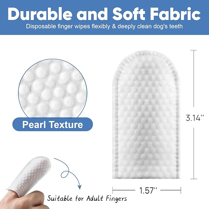 Pet Dental Finger Wipes for Dogs & Cats, 120 Count Dog Teeth Cleaning Dental Finger Wipes No-Rinse Cat & Dog Tooth Brushing Kit, Remove Plaque and Tartar & Freshens Breath (60 Count x2)