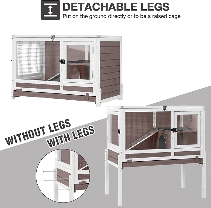 Guinea Pig Cage Indoor with Cool Zinc Plate Rabbit Hutch with Wheels and Removable Proof Tray Elevated Legs Hamster Cage with Chew-Resistant Metal Frame 36.6" L（Brown）