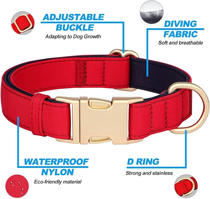 Didog Soft Padded Dog Collars for Small Dogs, Colorful and Durable Dog Collar with Quick Release Buckle, Light and Breathable for Daily Walking, Red, S