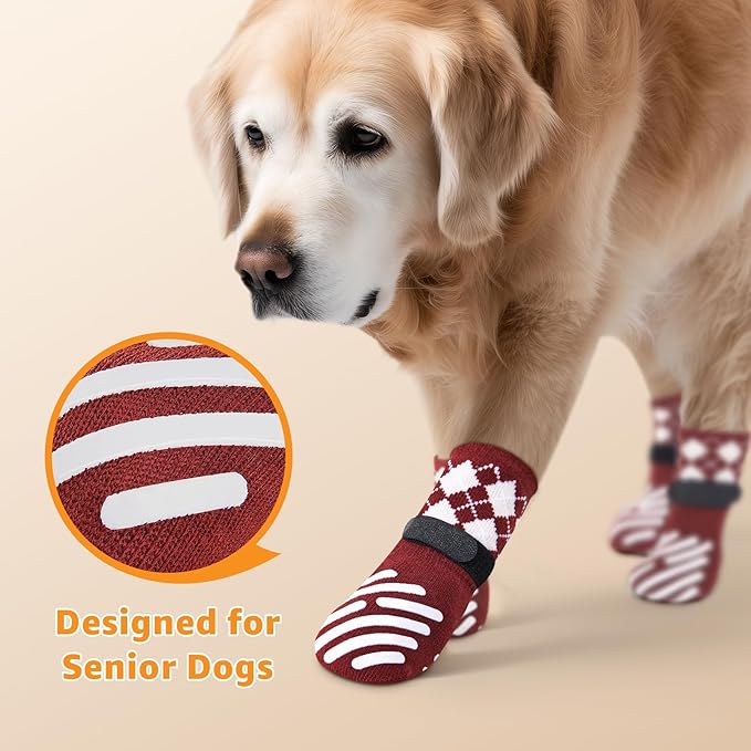 LOOBANI Dog Socks to Prevent Licking Paws - Dog Socks for Hardwood Floors Anti Slip for Traction Control - Dog Grippy Socks for Senior Dog Small Medium Large Dogs on Tile Floors, Red M