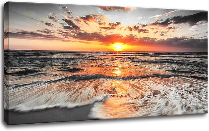 Yxbhhym-Bedroom Wall Decor Beach Wall Art Black and White Sunset Canvas Prints Art Seascape Prints Poster Ocean Room Decor Painting Large Pictures for Living Room Wall Decoration Office Décor