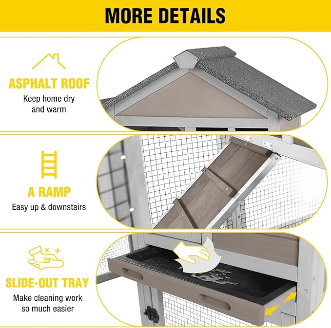 Aivituvin Rabbit Hutch Indoor Bunny Cage Outdoor with Run Chicken Coop Guinea Pig House with Waterproof Asphalt Roof,No Leakage Pull Out Tray