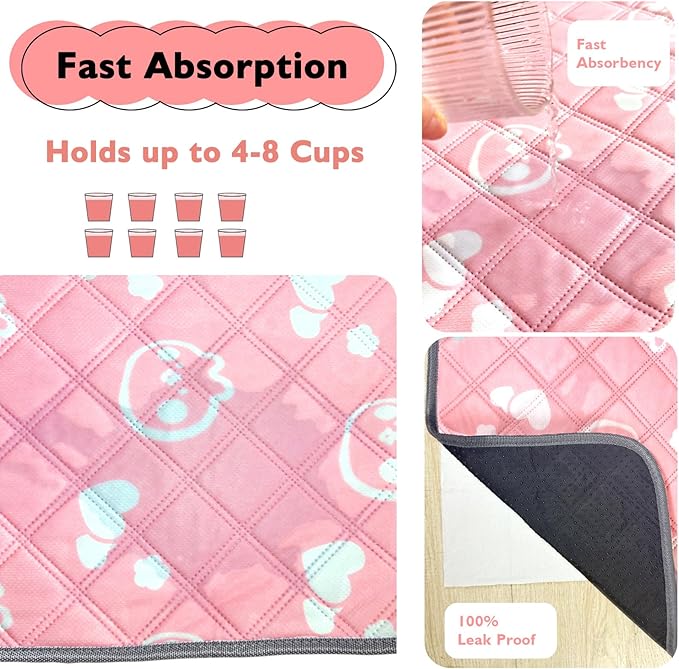 4 Pack Guinea Pig Bedding - Washable Guinea Pig Liners for C&C 2x1 Cage, Waterproof Reusable & Anti Slip Pee Pads Super Absorbent Mats for Small Animal Rabbit Hamster Rat (Pink, 28 x 14 Inch)