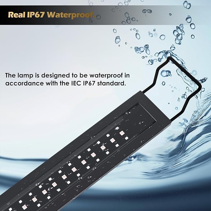 GLOWRIUM LED Aquarium Light with Remote, Full Spectrum Fish Tank Light with Auto Timer, IP67 Waterproof Freshwater Planted Tank Light, Dimmable RGB+W+Moon LEDs with High Performance (23W 30-35inch)