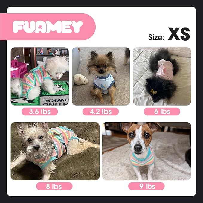 FUAMEY Recovery Suit for Dogs After Surgery,Soft Breathable Dog Bodysuit E-Collar & Cone Alternative Surgical Suit,Male Female Dog Neuter Spay Suits Anti Licking Wounds Onesie Blue Yellow Stripes XS