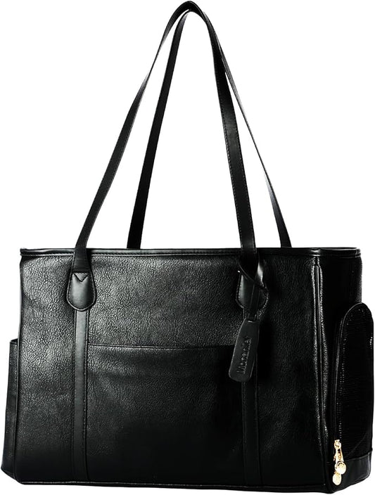 Stylish Dog Purse Carrier, Leather Pet Carrier Bag for Small Dogs Cats Puppy, Airline Approved Soft-Sided Carrier Black
