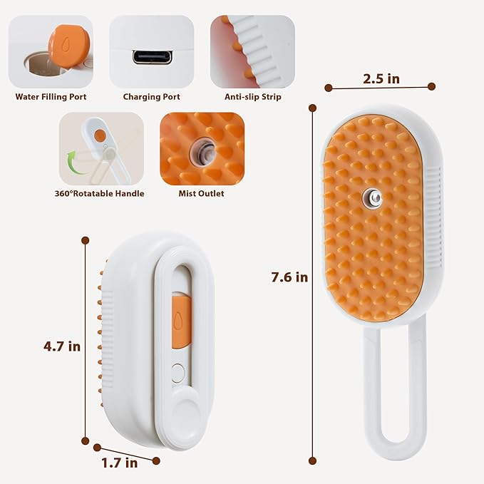 4 in 1 Cat Steam Brush, Rechargeable Steam Brush for Cats and Dogs, Anti-Static Cat Spray Brushes, Massage, Cleaning, Shedding & Combing All In One! White