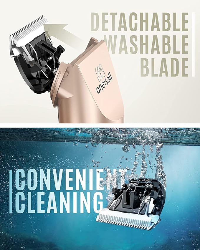 oneisall Dog Clipper Low Noise, Dog Grooming Kit with Rechargeable, Dog Shaver Cordless Electric Quiet Hair Clipper Set for Dog Cats Pets（Gold）