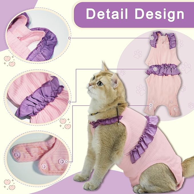 Cat Recovery Suit,Kitten Onesie After Surgery,E-Collar Alternative for Abdominal Wound and Skin Diseases,Soft Breathable Bodysuit After Spay（Purple-m）